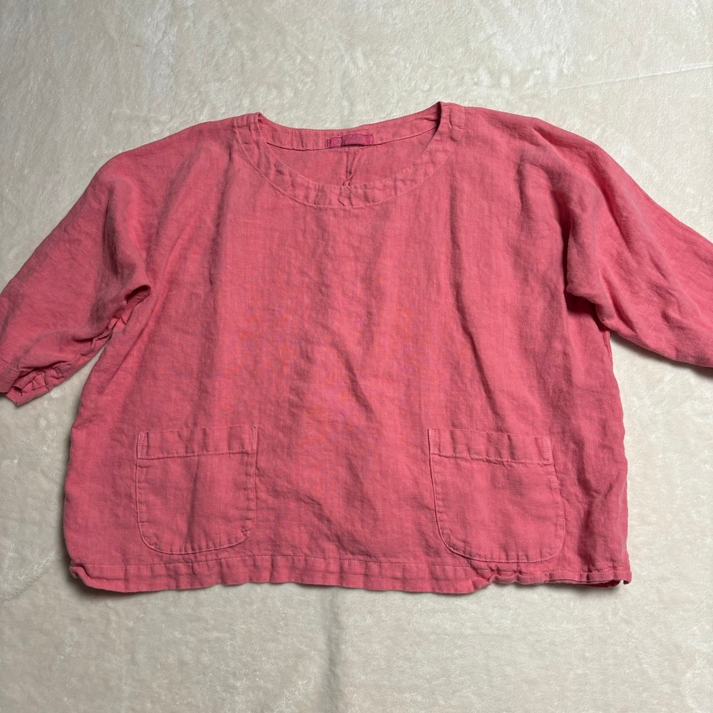 Cut Loose‎ Womens Blouse Top Pink One Size Linen Lagenlook Boxy Pockets